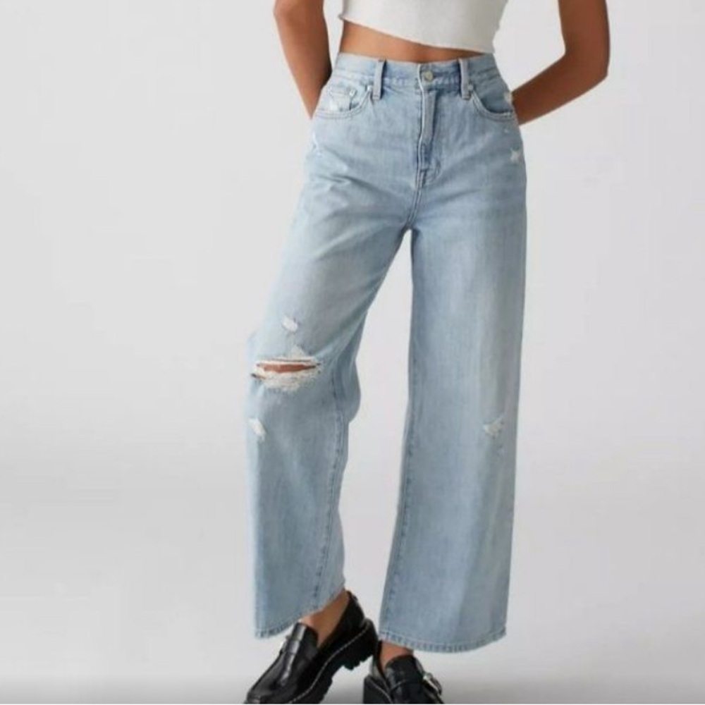 Pistola Light Blue Distressed Wide Leg High Rise